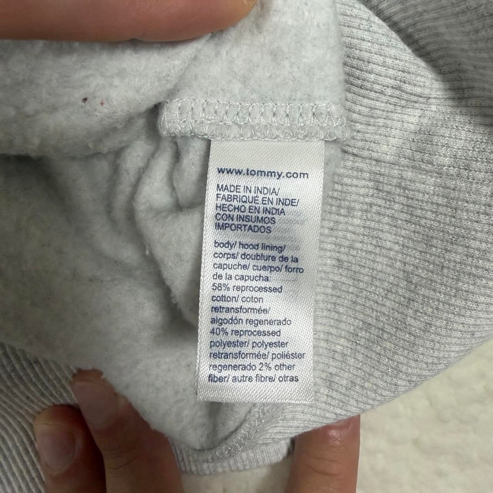 Tommy Jeans Mens Hoodie Medium Grey Heather Pullover Logo Sweatshirt Flag Logo - Picture 7 of 9